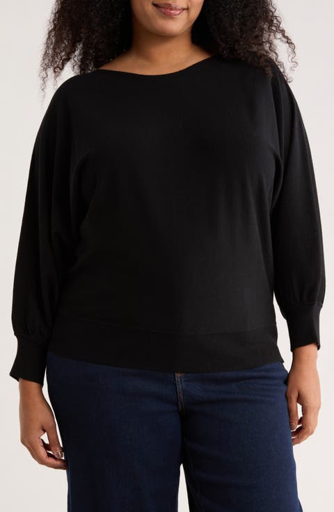 Dolman Elbow Sleeve Sweater (Plus)