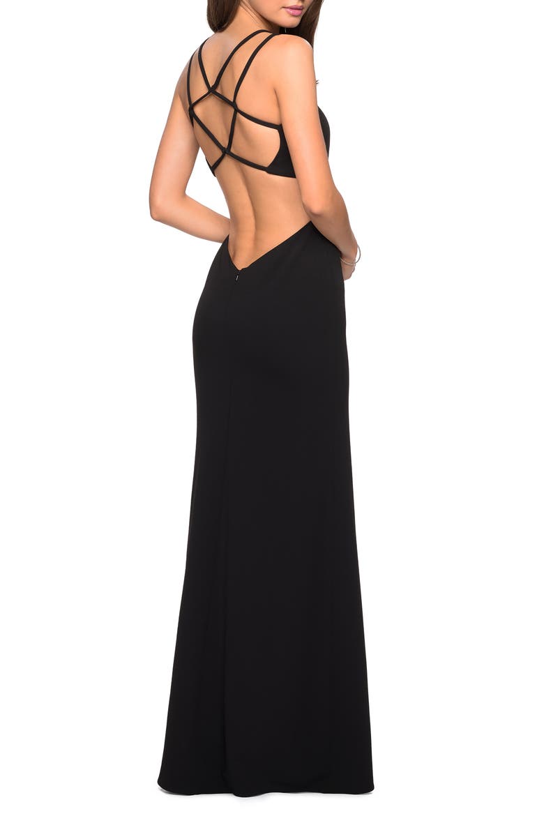 Asymmetrical Jersey Prom Dress with Cut Outs, Alternate, color, BLACK