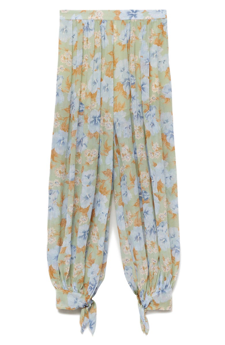 MANGO Floral Balloon Leg Pants, Alternate, color, Mint Green
