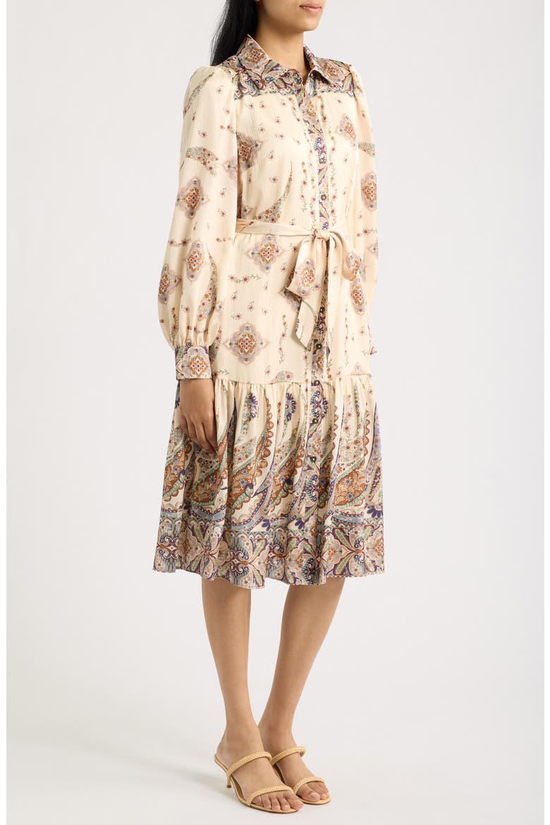 Mixed Paisley Long Sleeve Midi Shirtdress, Alternate, color, IVORY MULTI