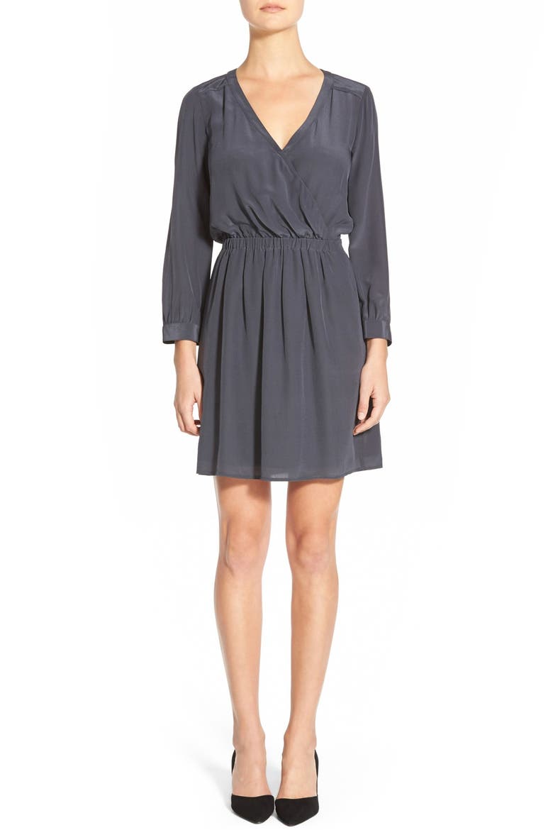 'Kali' Silk Surplice Dress, Main, color, STORM BLUE