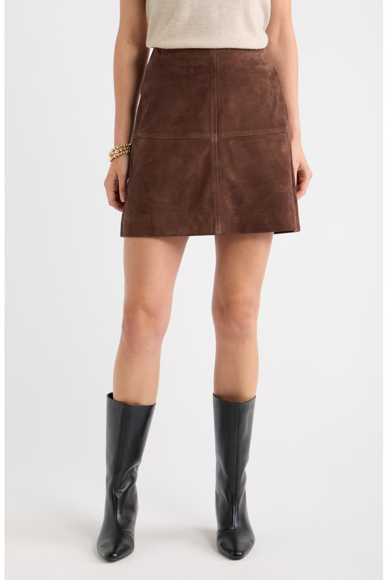 Suede Leather Miniskirt, Main, color, BROWN CHICORY