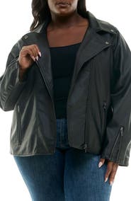 Nina Leonard Faux Leather Moto Jacket