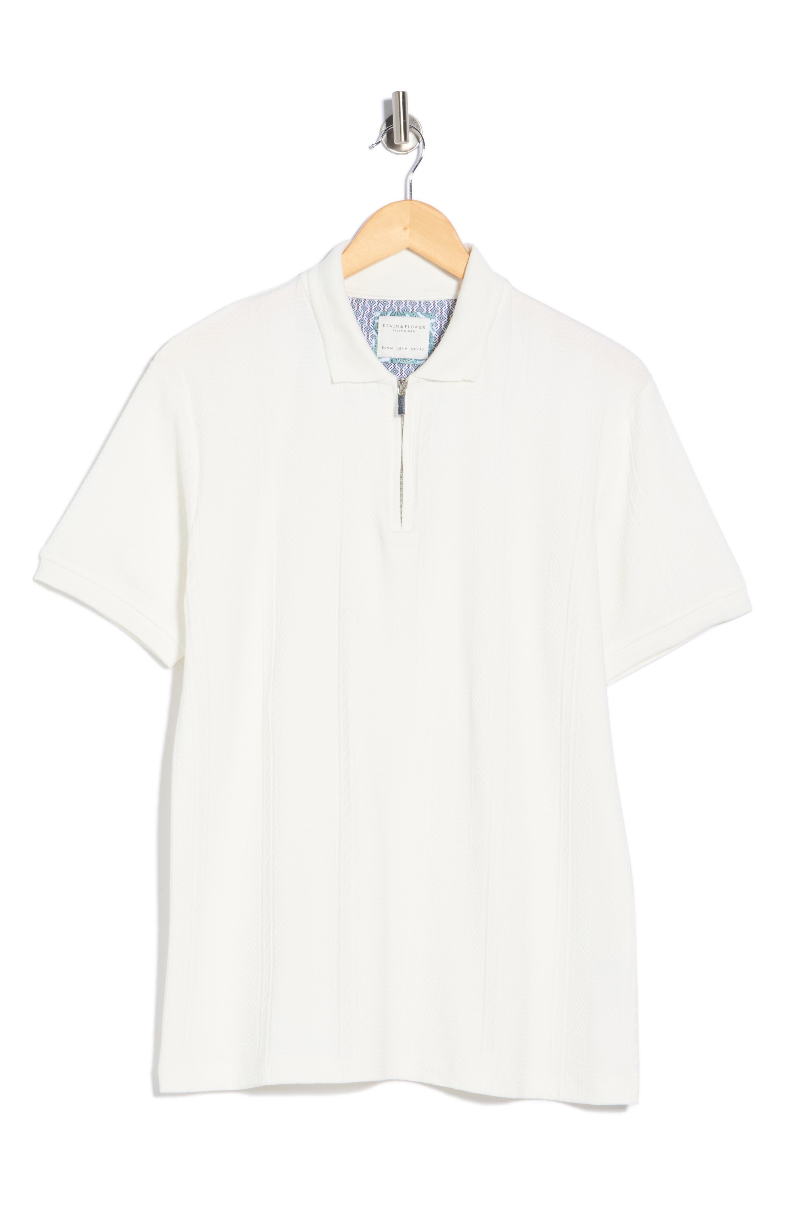 DENIM AND FLOWER Quarter Zip Textured Knit Polo