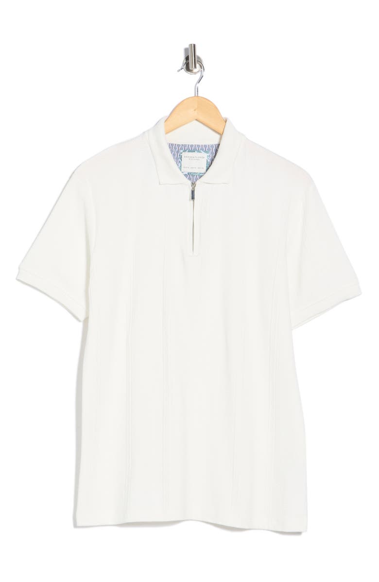 DENIM AND FLOWER Quarter Zip Textured Knit Polo, Main, color, Off White