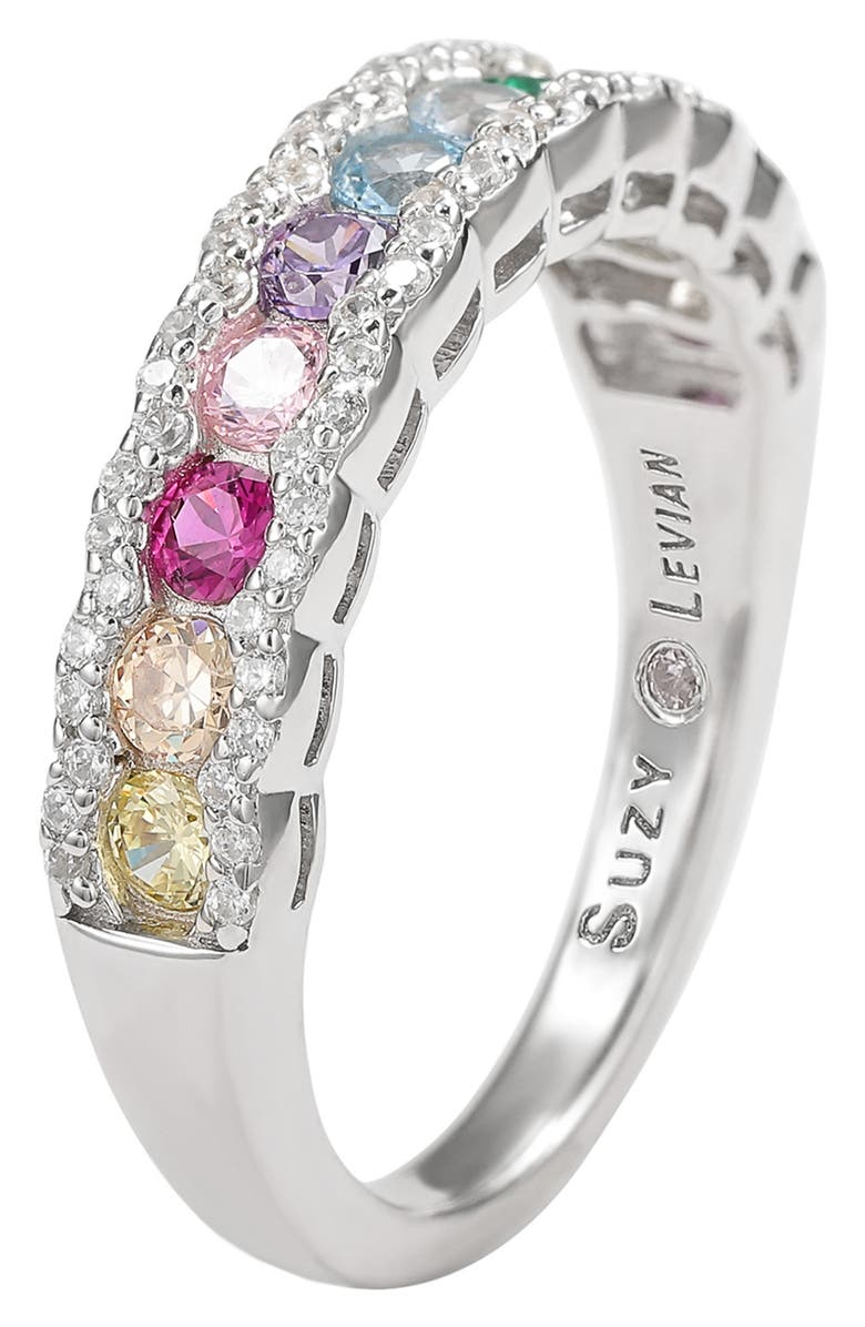 SUZY LEVIAN Sterling Silver Rainbow Cubic Zirconia Half Band Ring, Alternate, color, 