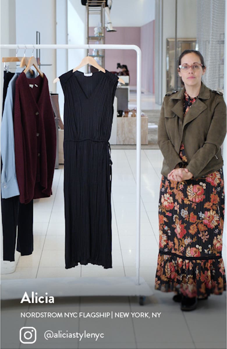 Pleated V-Neck Drawstring Dress, sales video thumbnail