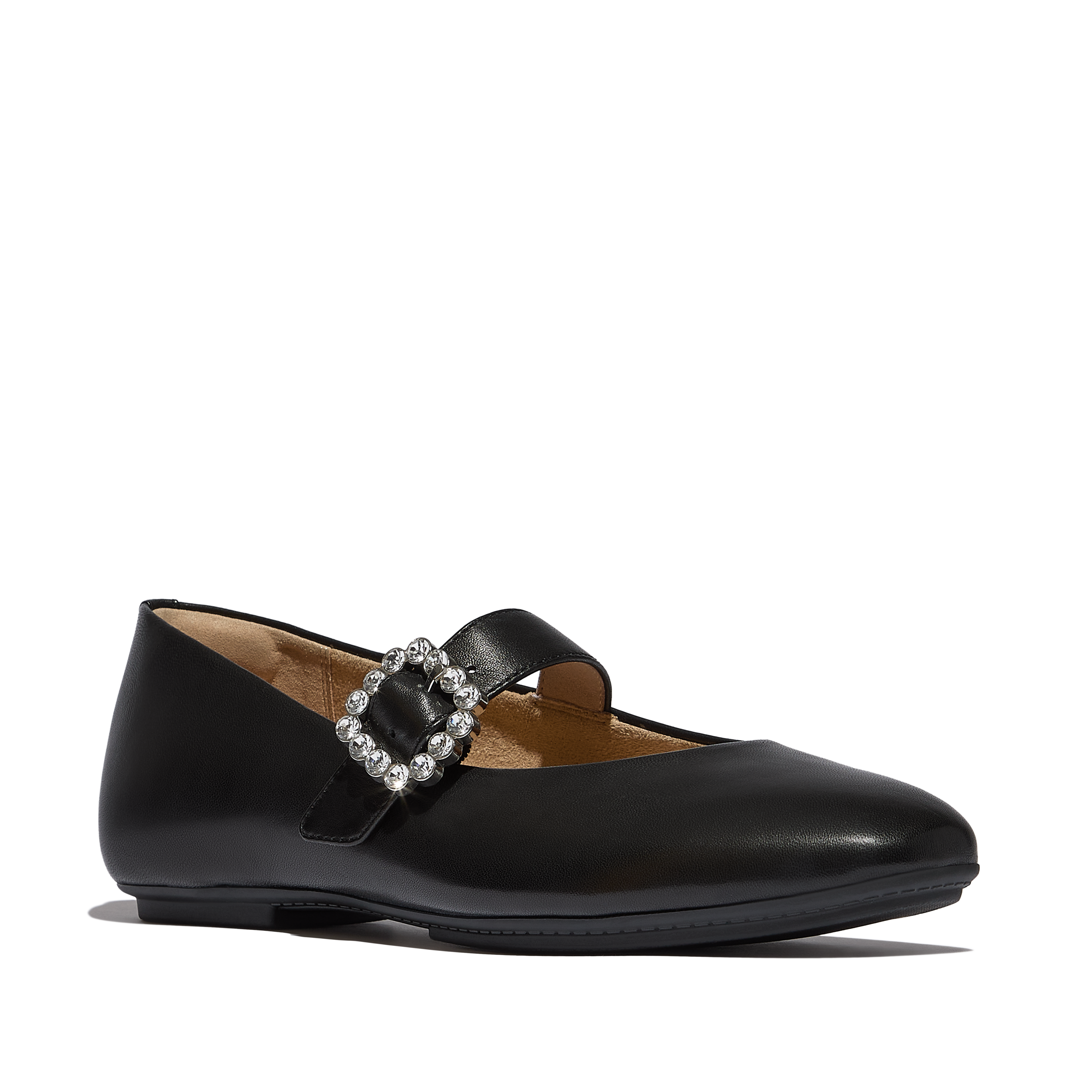 FitFlop Delicato Crystal-Buckle Leather Mary Janes, Main, color, Black