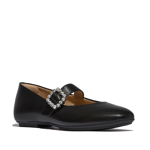 Delicato Crystal-Buckle Leather Mary Janes