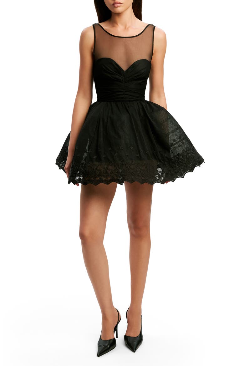 Hilda Embroidered Tulle Hoop Minidress, Main, color, BLACK