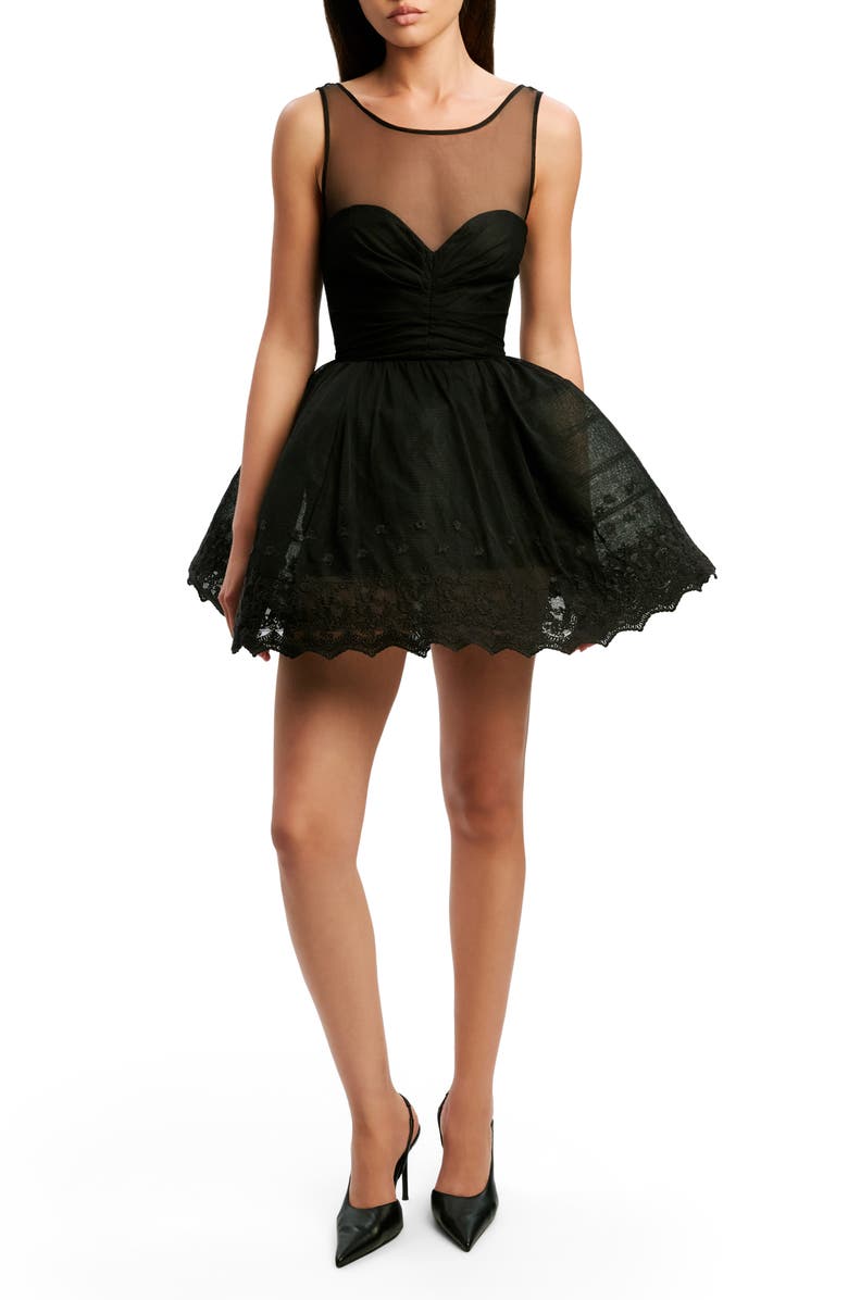 Bardot Hilda Embroidered Tulle Hoop Minidress, Main, color, Black