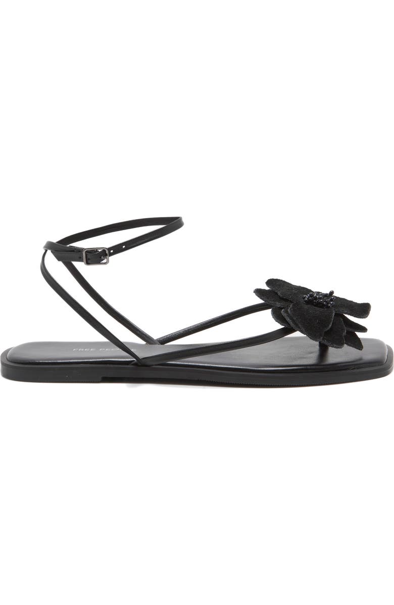 Free People Mismatched Magnolia Appliqué Ankle Strap Sandal, Alternate, color, Black Tide Leather