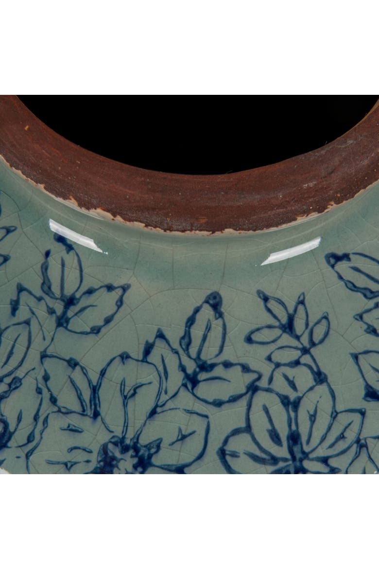 Terra-cotta Vase with Transferware Pattern, Alternate, color, Blue