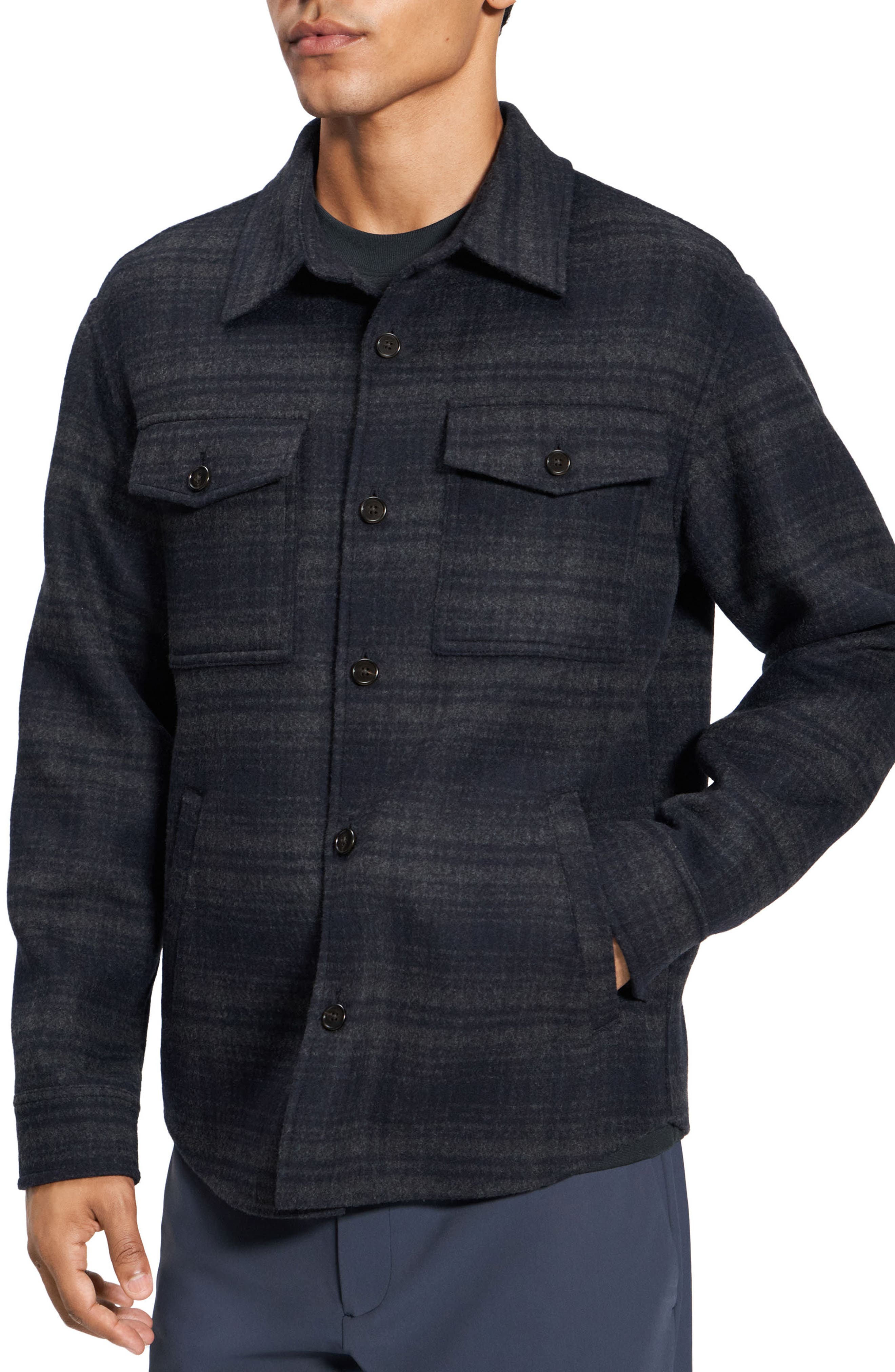 Theory Plaid Wool & Cashmere Shirt Jacket