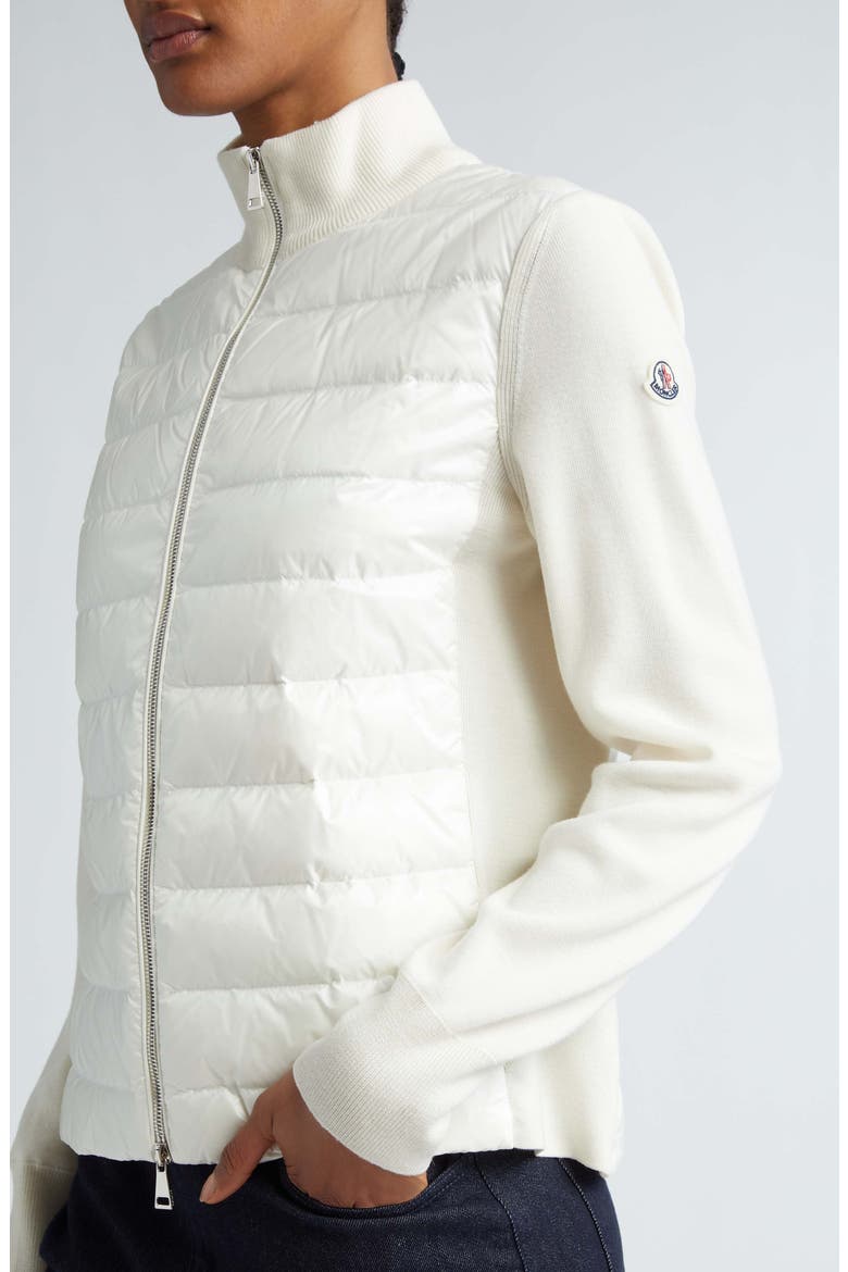 Quilted Nylon & Wool Knit Cardigan, Alternate, color, WHITE