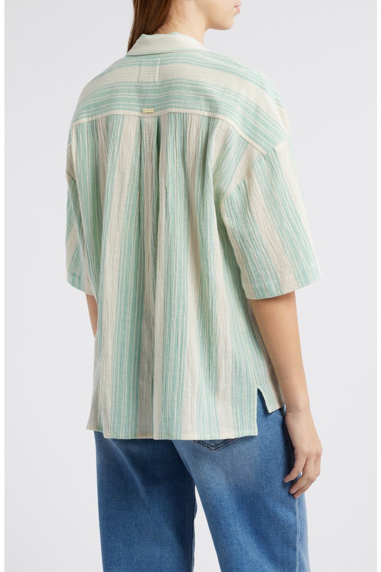Beachside Stripe Short Sleeve Button-Up Shirt, Alternate, color, ISLANDS GREEN