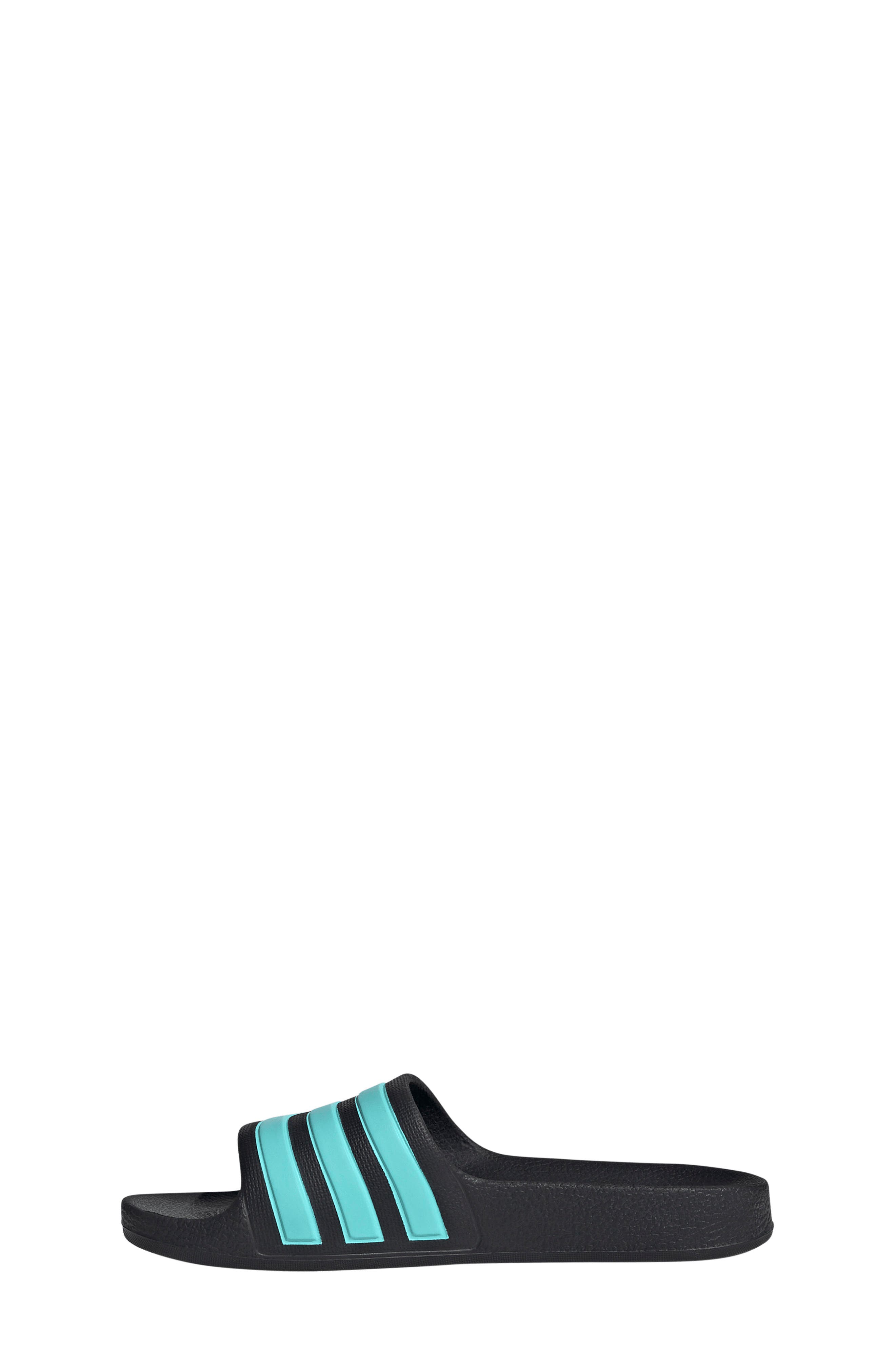 Adilette Shower Slide Sandal, Alternate, color, CORE BLACK/ FLASH AQUA