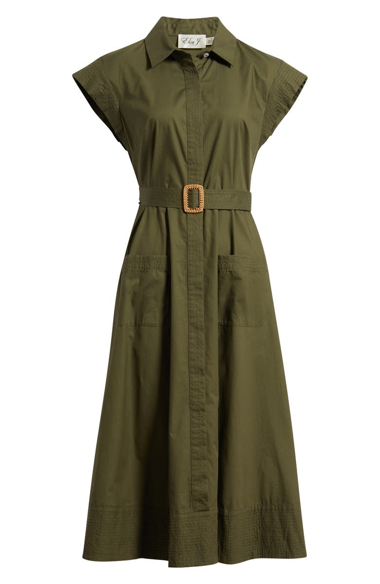 Eliza J Trapunto Midi Shirtdress, Alternate, color, Olive