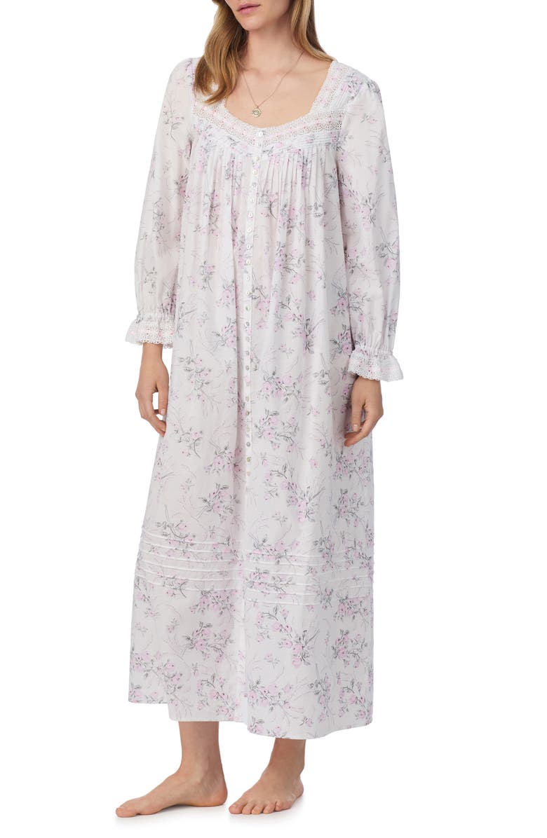 Eileen West Long Sleeve Cotton Lawn Nightgown, Alternate, color, Rosbudpt