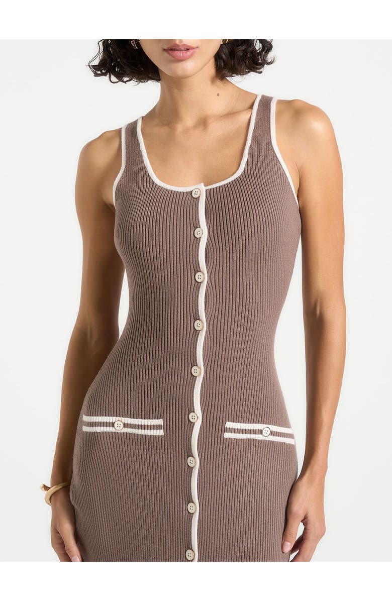 Manière De Voir Daphne Rib Knit Contrast Midaxi Dress, Alternate, color, Brown/Cream