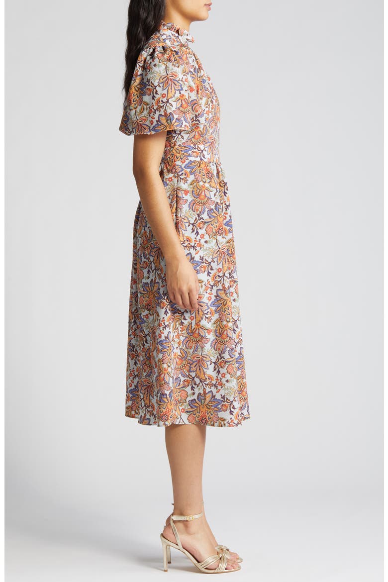 Print Mock Neck Midi Dress, Alternate, color, MINT MULTI