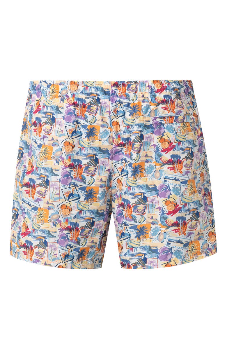 Eton Postcard Print Swim Trunks, Alternate, color, White