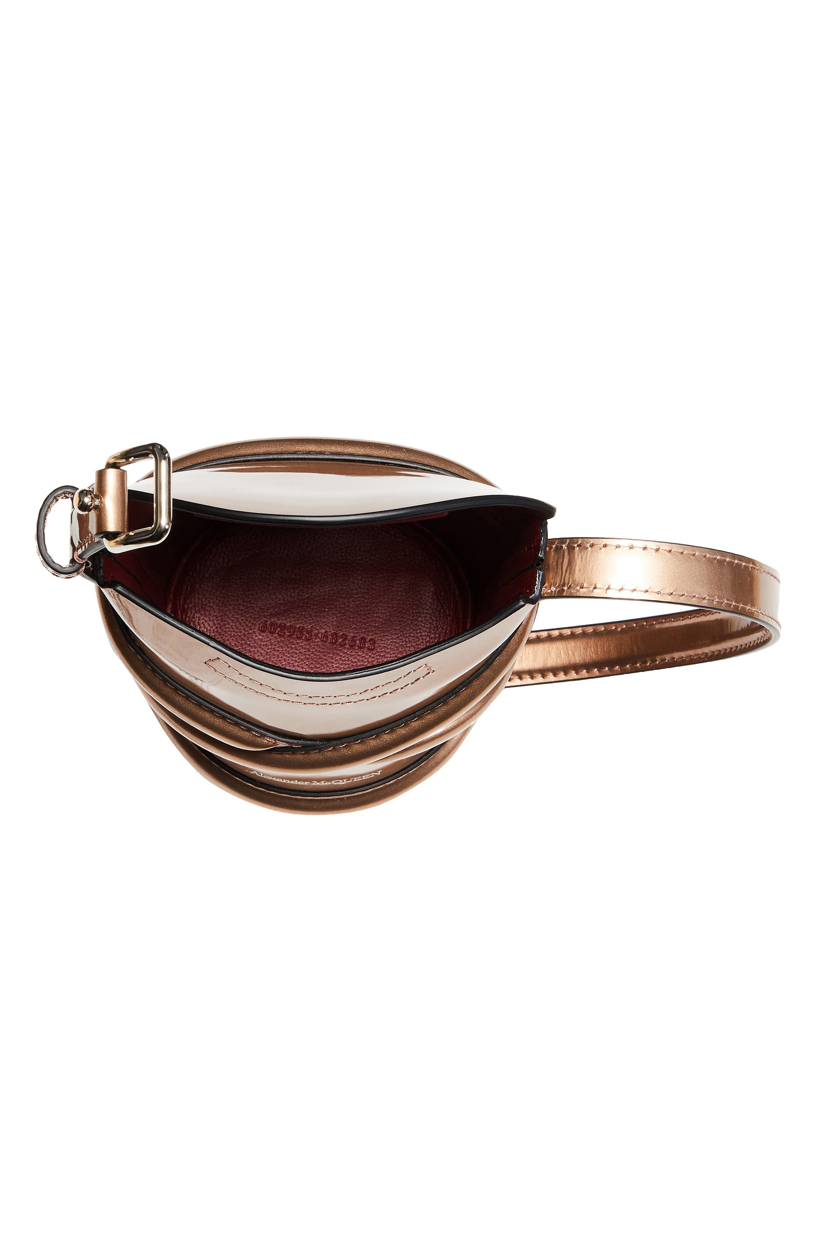 Alexander McQueen Micro The Curve Metallic Leather Crossbody Bag, Alternate, color, ROSE GOLD