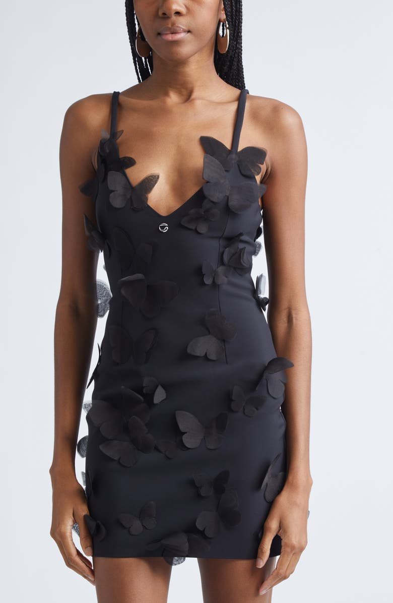 Coperni Butterfly V-Neck Slipdress, Alternate, color, Black