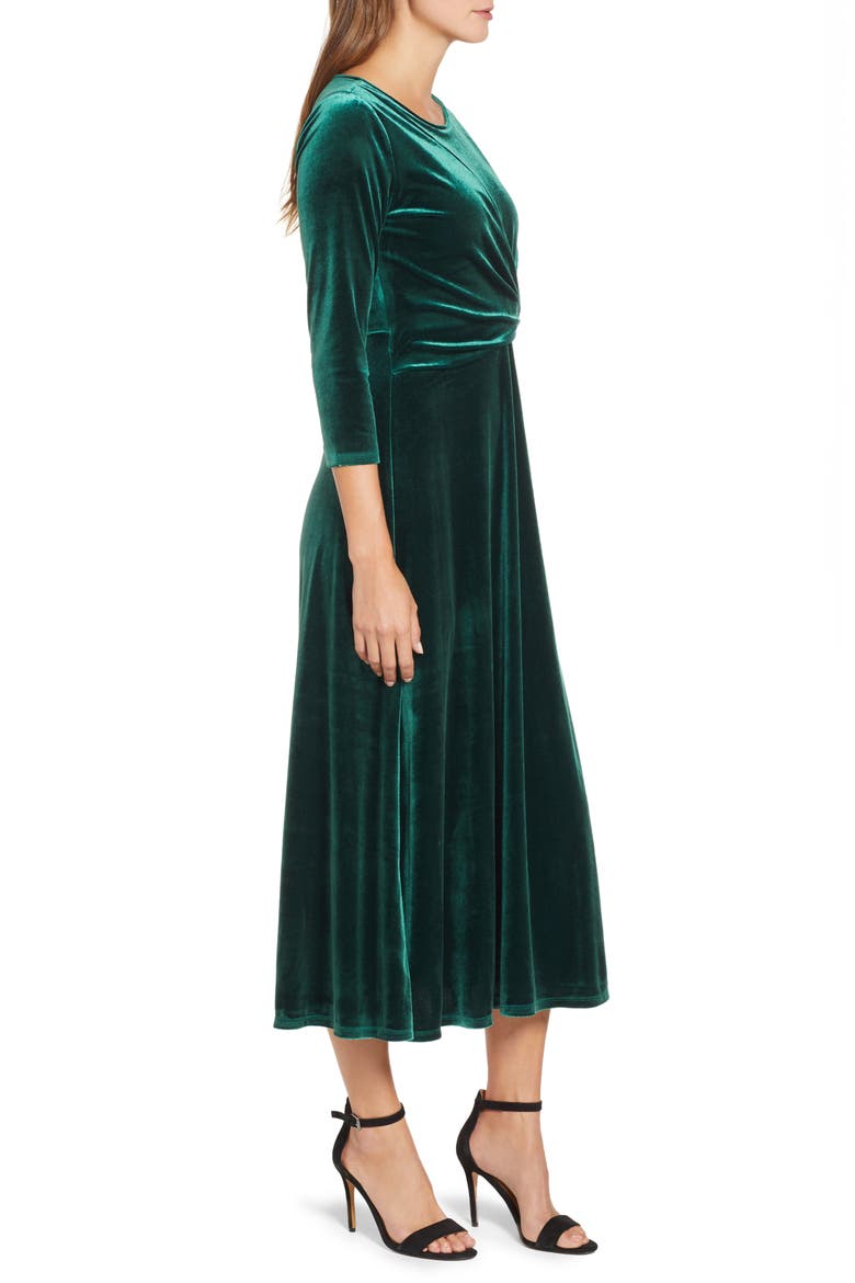 Velvet Midi Dress, Alternate, color, HUNTER