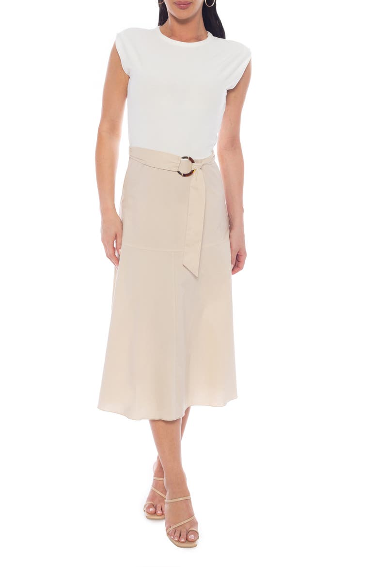 Cap Sleeve Midi Dress, Main, color, TAN/ WHITE