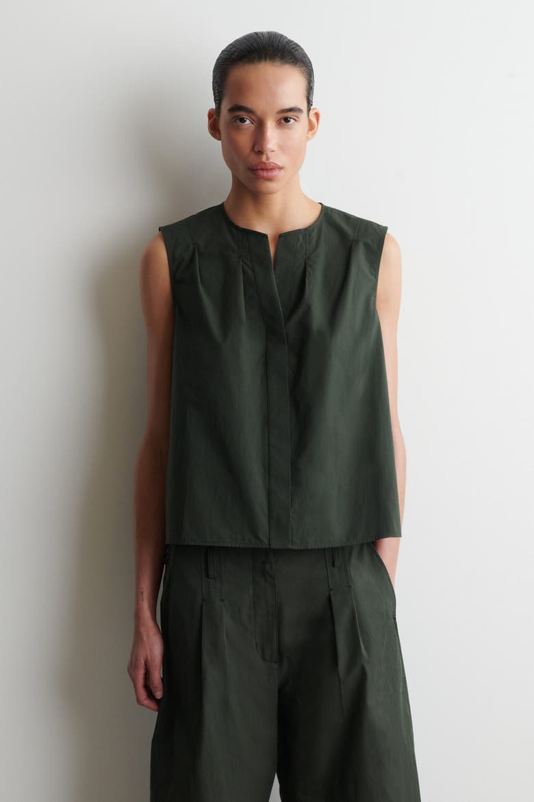 Pleated Sleeveless Top, Main, color, DARK GREEN