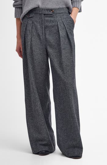 Barbour Veronica Pleated Front Wide Leg Pants In Gray