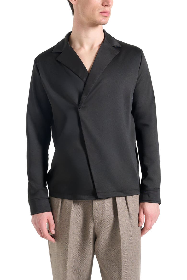 Alban Satin Double Breasted Shirt, Main, color, Black
