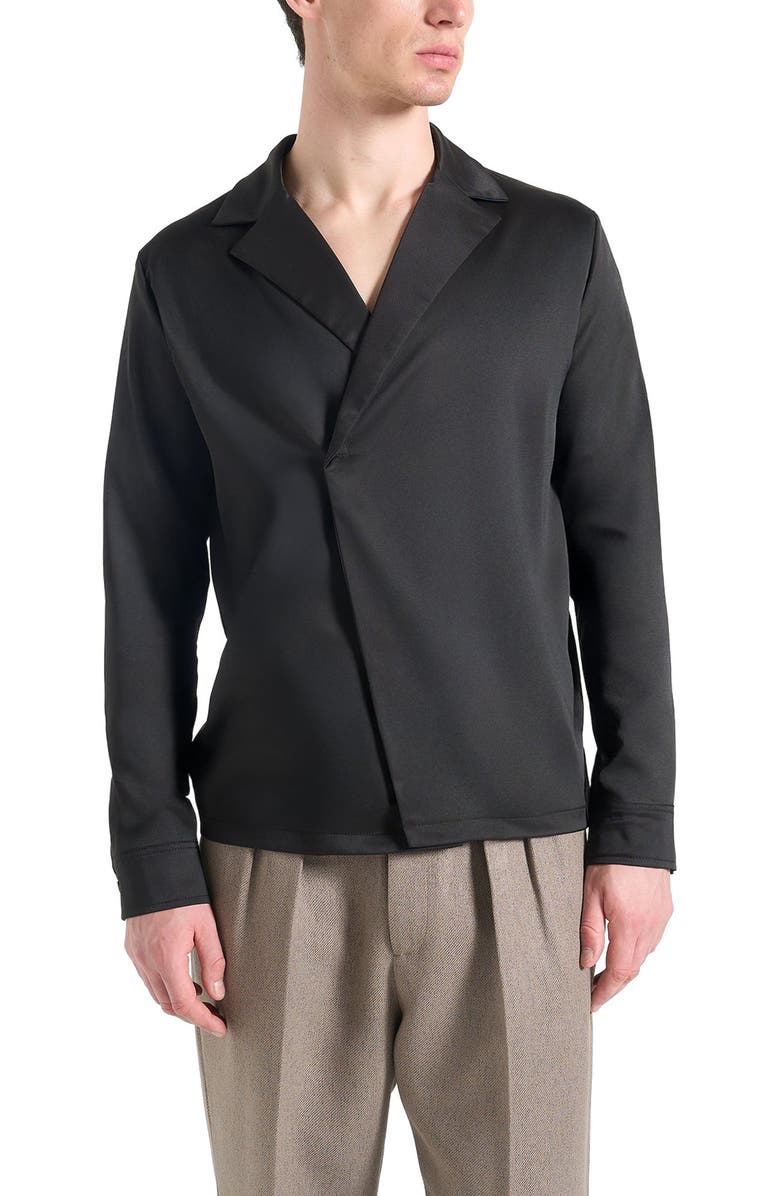 Manière De Voir Alban Satin Double Breasted Shirt, Main, color, Black