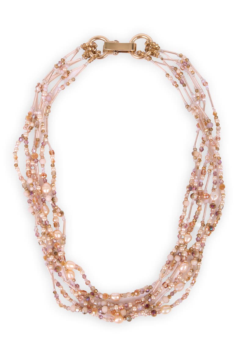 Beaded Cluster Statement Necklace, Main, color, LIGHT PINK