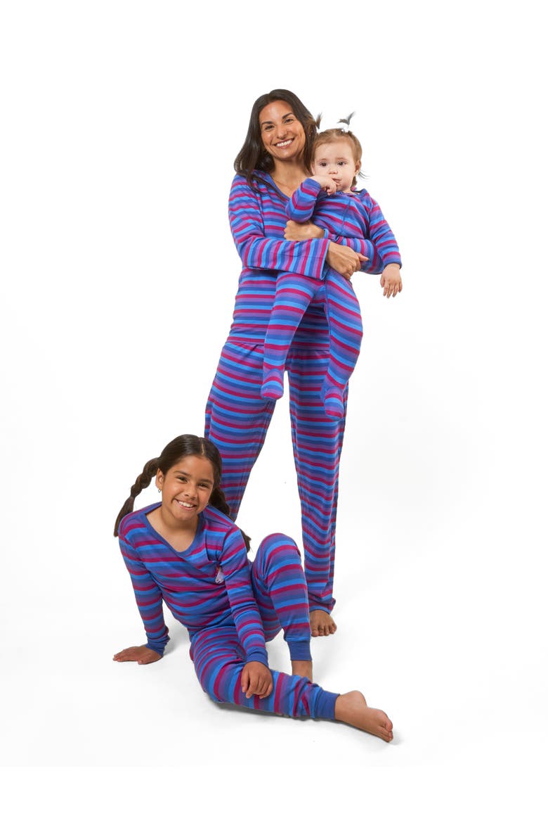 Kids Footed Striped Cotton Matching Family Pajamas, Alternate, color, Unicorn Stripes