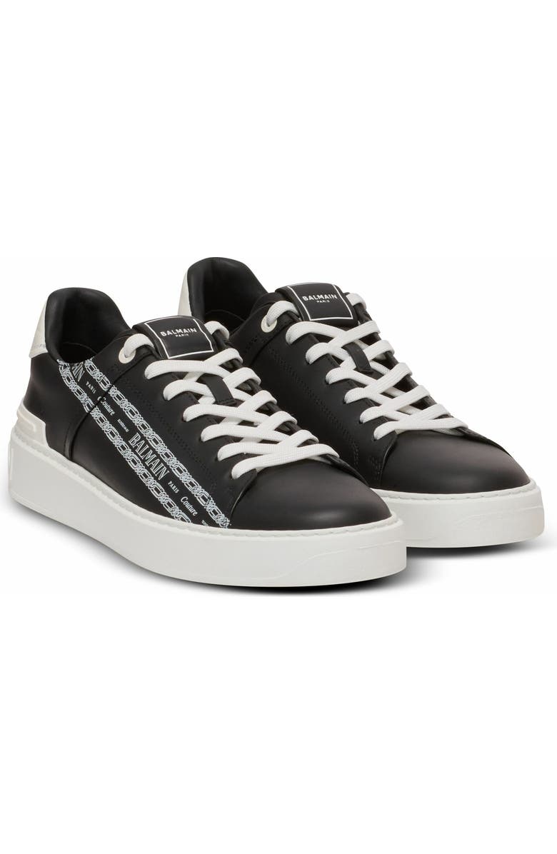 Balmain B-Court Printed Calfskin Trainers, Main, color, Black