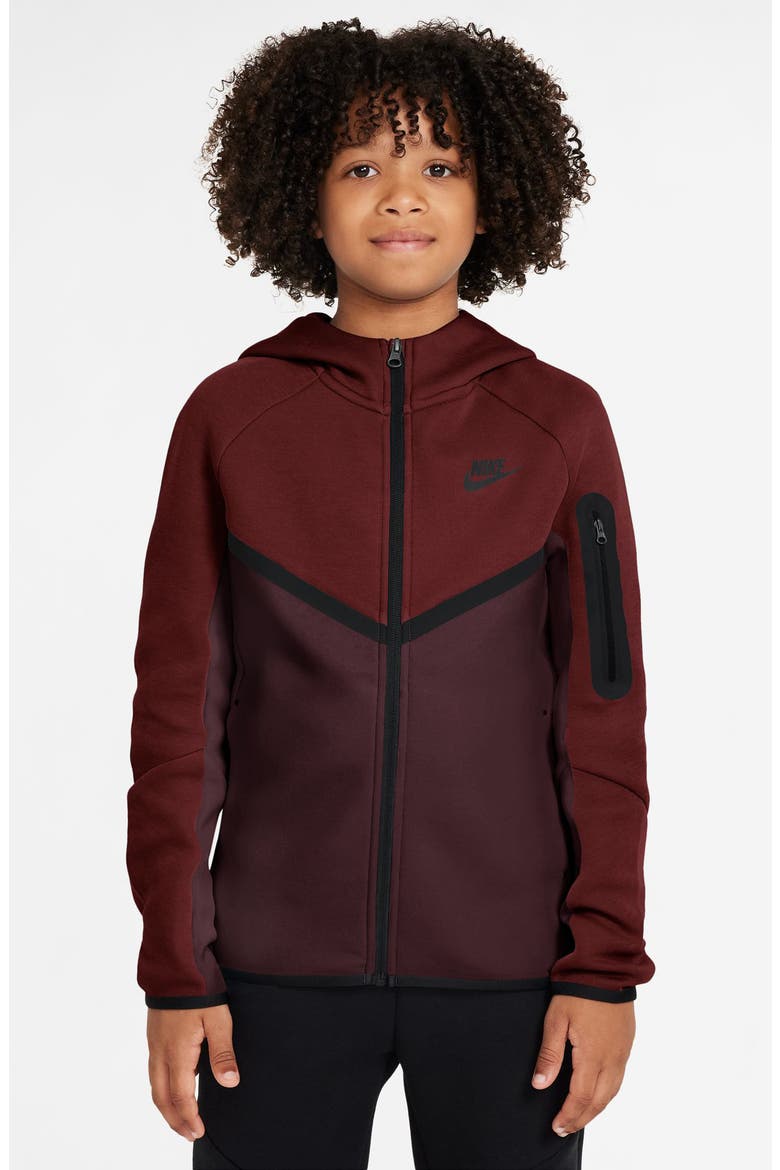 Kids' Sportswear Tech Fleece Full Zip Jacket, Main, color, BURGUNDY CRUSH/ RED/ BLACK