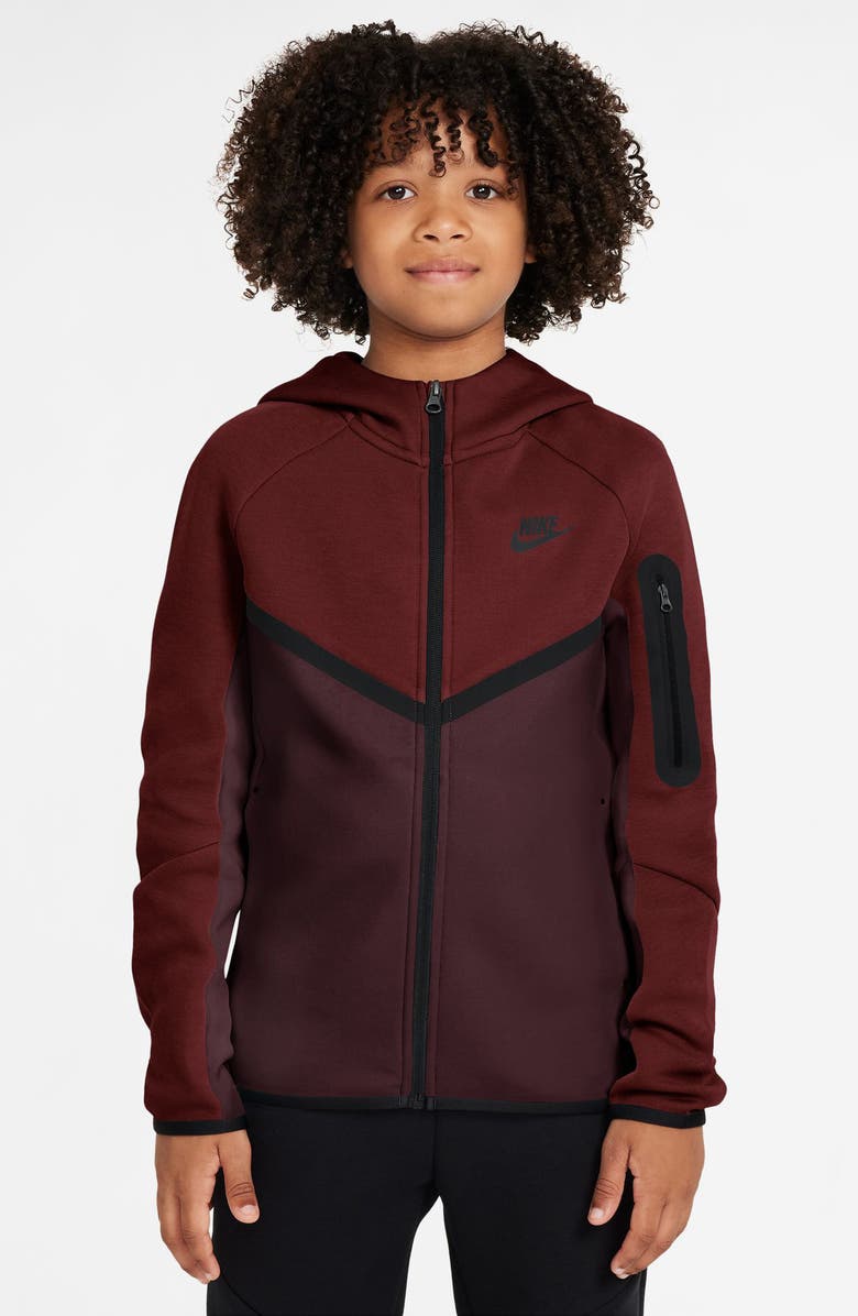 Nike Kids' Sportswear Tech Fleece Full Zip Jacket, Main, color, Burgundy Crush/ Red/ Black