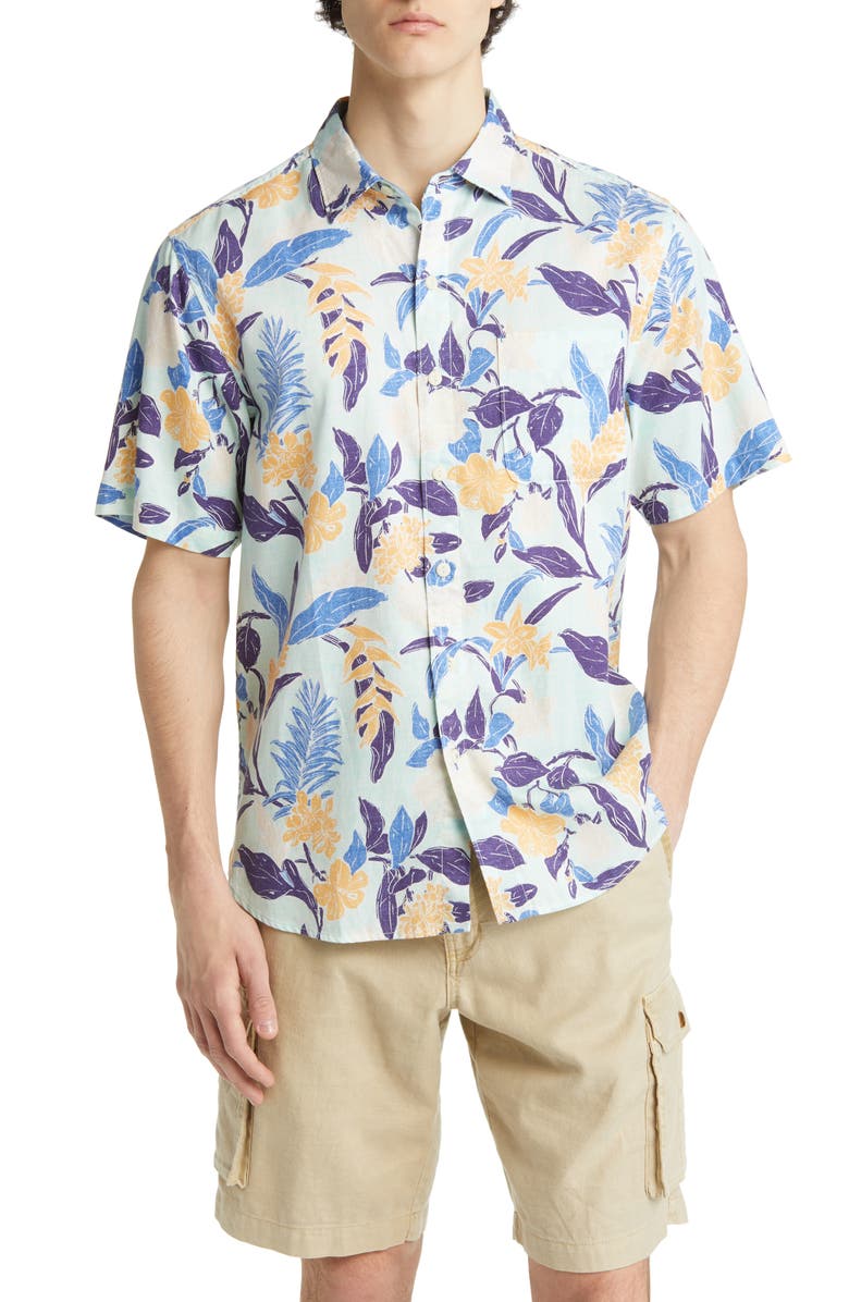 Tommy Bahama Tortola Aqua Isles Floral Short Sleeve Button-Up Shirt, Main, color, 
