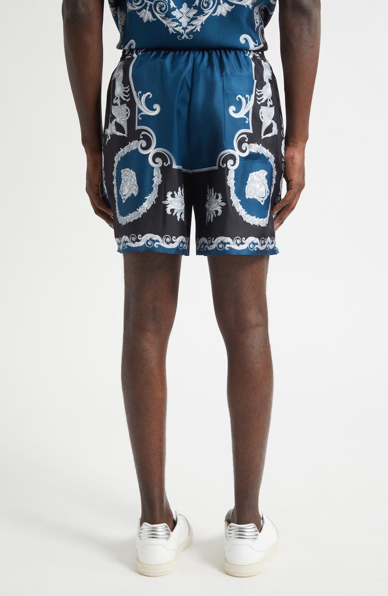 Versace La Coupe des Dieux Silk Shorts, Alternate, color, Black Petrol Blue