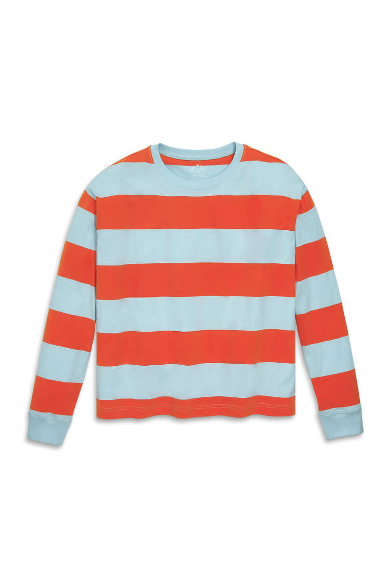 Women's Fit Long Sleeve Relaxed Tee In Rugby Stripe, Main, color, Pumpkin Sky Stripe