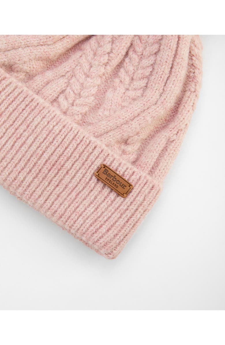 Barbour Elsdon Faux Fur Pompom Cable Stitch Beanie, Alternate, color, Gardenia