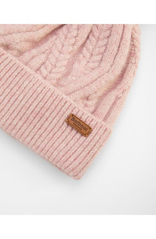 Barbour Elsdon Faux Fur Pompom Cable Stitch Beanie In Pink