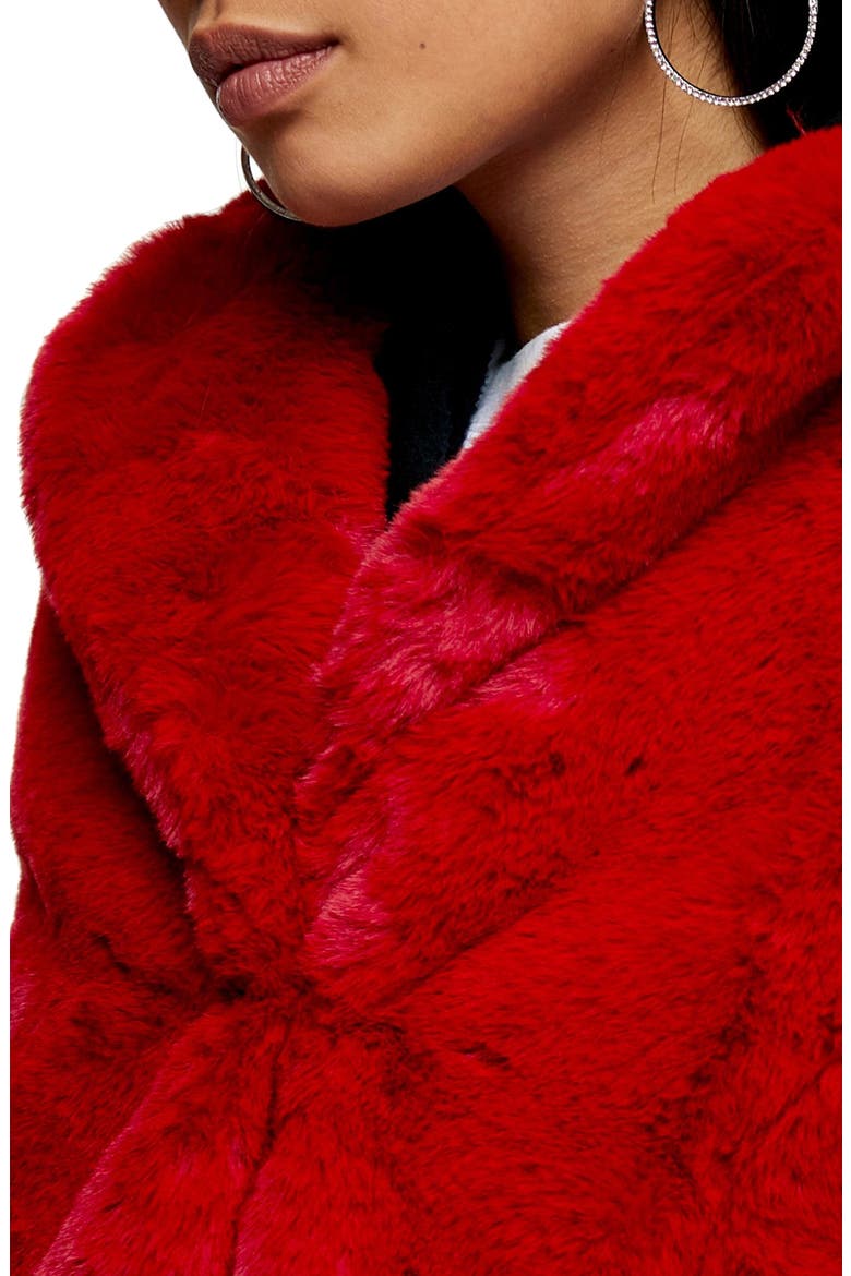 Faux Fur Crop Jacket, Alternate, color, RED