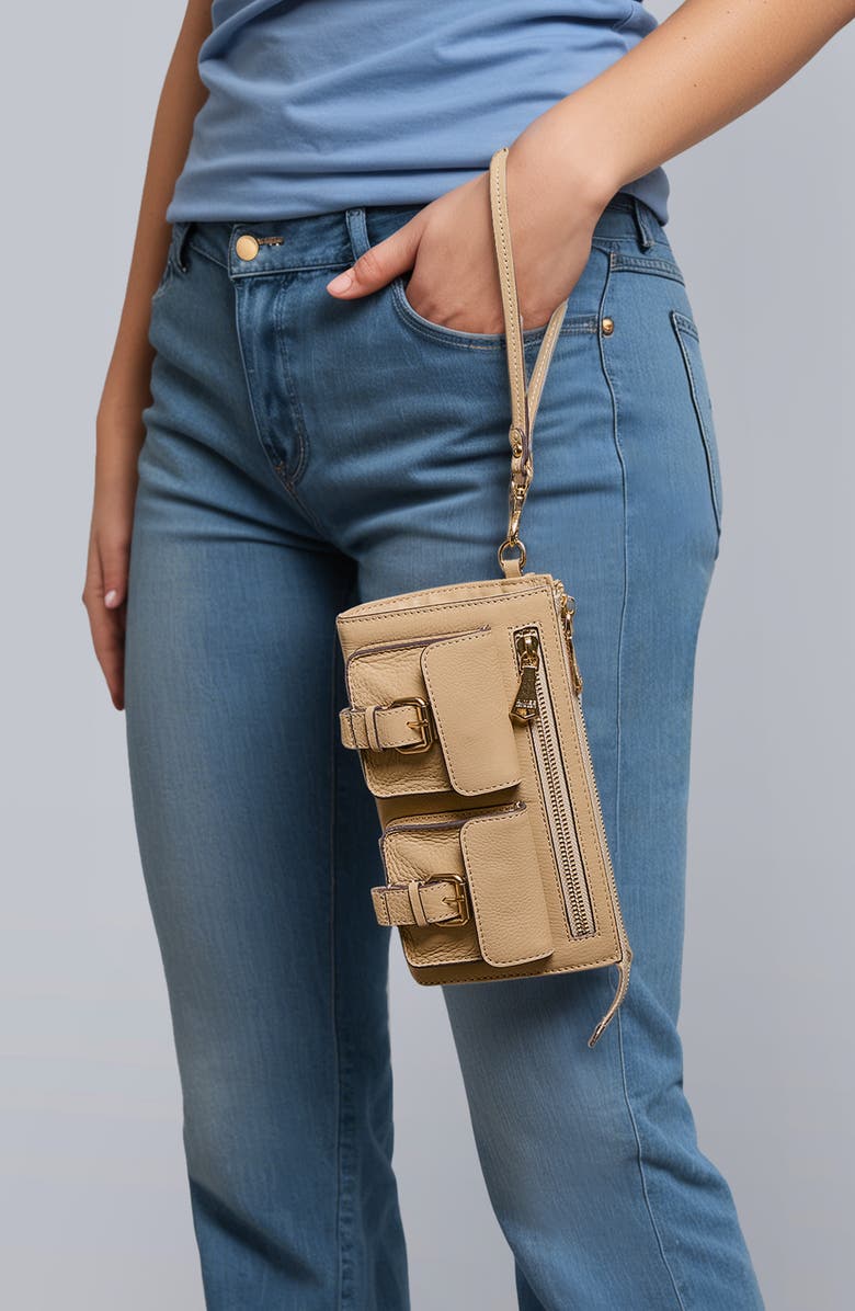 AIMEE Saddle Up Leather Wristlet, Alternate, color, Camel