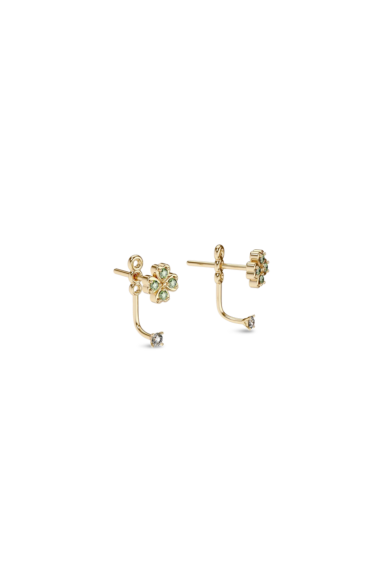 Lucky Clover Earring Jackets, Green Diamond Pavé, Alternate, color, Gold / Green & White Diamond