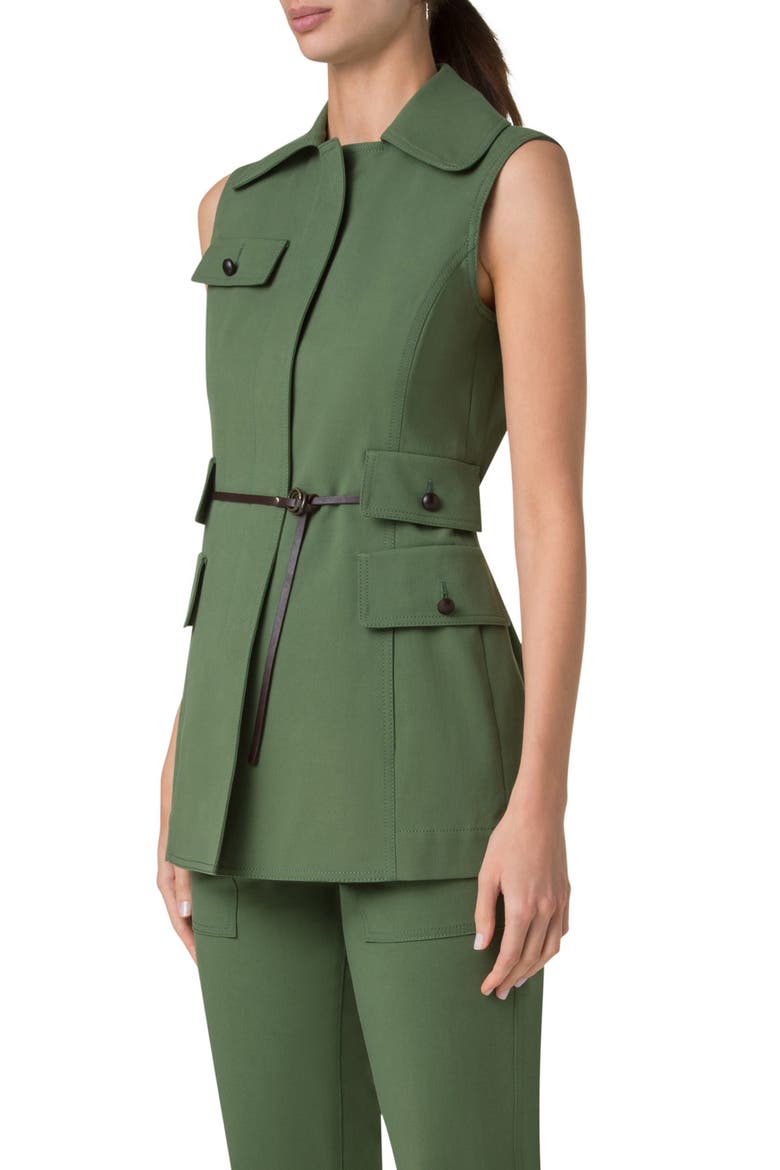Cotton Stretch Gabardine Belted Vest, Alternate, color, LAUREL