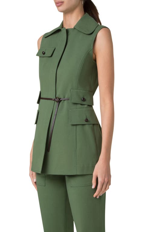Akris Punto Cotton Stretch Gabardine Belted Vest In Laurel
