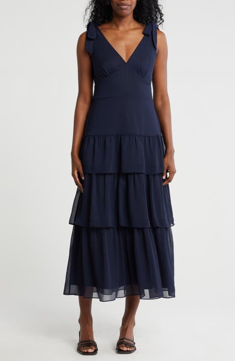 Tie Strap Tiered Cocktail Dress